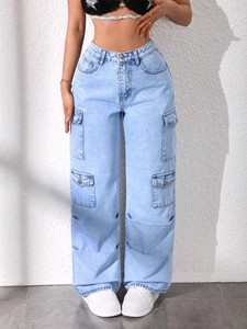 Jeans Baggy da <span class=keywords><strong>Donna</strong></span> Stile Boyfriend, Nuovo Design Casual a Vita Alta con Tasche Classiche, <span class=keywords><strong>Pantaloni</strong></span> a Gamba Larga, Stile Cargo Vintage - Product Image 3