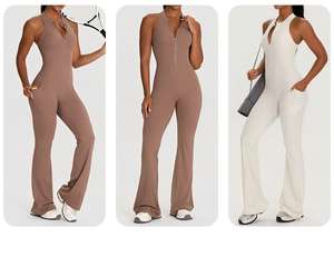 New Women's Sleeveless Yoga Romper Sexy Open Back Flare Leg Pocketed Tummy <b>Control</b> Nylon/Spandex Four-Way Stretch Quick Dry - Product Image 6