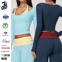 Nouveau style haut de yoga effet deux pièces en Spandex/Nylon, col licou, ajusté, cintrant la taille, séchage rapide, respirant