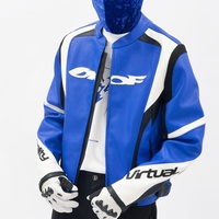 Blouson de moto rétro classique bleu uni en polyester/coton, design personnalisé Rainbow Touches, avec patch logo OEM, coupe-vent