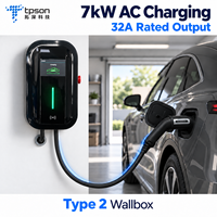 Tpson Nouvelle borne de recharge murale intelligente 7 kW AC pour véhicules électriques 32A Type 2 Station de charge murale IP65 pour usage domestique et commercial