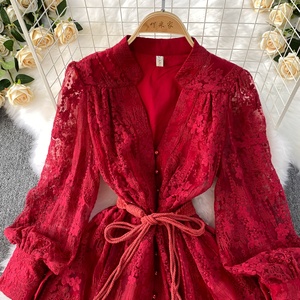 Váy dà<span class=keywords><strong>i</strong></span> tay đèn thêu cổ chữ V cao cấp mùa hè 2025 dành cho nữ Pháp - Product Image 3