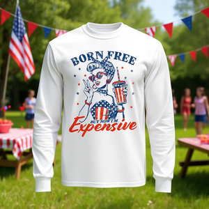 Nacido libre, pero ahora soy caro, camiseta patriótica de manga larga para el 4 de julio - Product Image 3