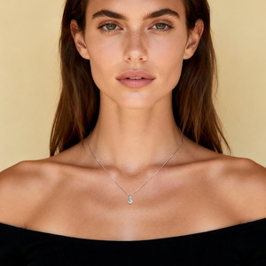Collar de Moissanita de 1ct, Corte Redondo, Color D, Certificado GRA, VVS1, Joyería Geométrica Simple de Cobre con Baño de Oro de 14K para Mujer - Product Image 2