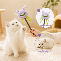 Jouet interactif en peluche Monster Cat Teaser Wand, pour faire courser, sauter et exercer votre chat en intérieur, 3 couleurs, 14 cm
