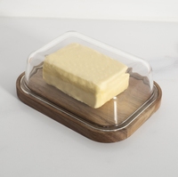 Récipient à beurre en verre transparent à haute teneur en borosilicate avec couvercle en bambou Boîte de rangement des aliments micro-ondable pour la cuisine ou les présentations