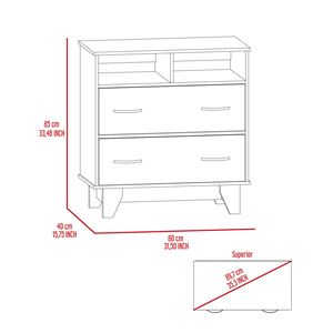 Commode Aaron White à 2 tiroirs et 2 étagères, meubles de chambre minimalistes - Product Image 6
