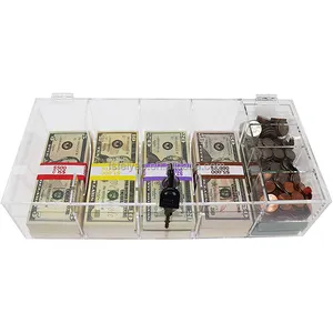 acrylic money storage box cash money tray money saving box with lock