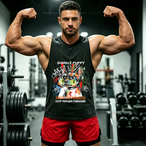 Retro Washed Oversized Abstrakter Pinselstrich-Hund Graffiti-Hintergrunddruck Herren Weste Teenager Lässiges Ärmelloses Tanktop US-Lokal - Product Image 1