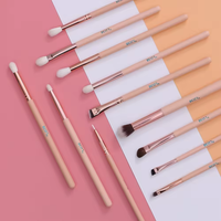 BEILI kuas untuk make up merah muda ultra tipis mata alis eyeshadow eyeliner kuas makeup set label pribadi sintetis rambut kambing