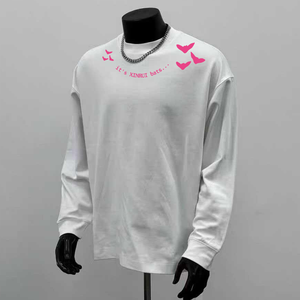 T-Shirt Oversize Personalizzata XINRUI con Grafica di Pipistrelli, Manica Lunga, Design a Farfalla Multicolore, Stile Hip Hop Unisex Streetwear, 220 Grammi - Product Image 1