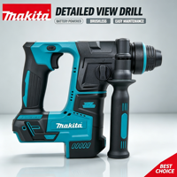 Makita Perceuse à percussion électrique 18 volts avec poignée auxiliaire ergonomique, adaptée aux travaux de construction et aux opérations de perçage domestiques