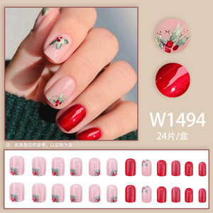 Uñas Postizas Reutilizables con Diseño Floral Fresco, Sencillo y Dulce en Tonos Rosa y Rojo para Navidad, Fiestas y Uso Diario, Venta al Por Mayor - Product Image 2