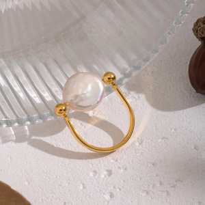 Ensemble <span class=keywords><strong>de</strong></span> bagues en acier inoxydable avec perles <span class=keywords><strong>de</strong></span> culture d'eau douce baroques naturelles, design <span class=keywords><strong>de</strong></span> <span class=keywords><strong>mode</strong></span> pour femmes, pour mariage, forme fer <span class=keywords><strong>à</strong></span> cheval, argent - Product Image 3