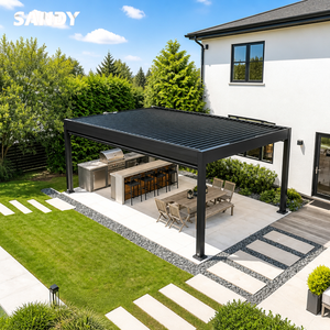 Pergola bioclimatique en aluminium, lames orientables, toit rétractable, imperméable, terrasse, jardin, <span class=keywords><strong>restaurant</strong></span> - Product Image 1