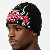 Bonnet en tricot jacquard imprimé sur toute la surface, sans revers, réversible, avec motif tête de mort, bonnet chaud d'hiver pour le sport avec logo personnalisé