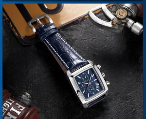 Montre pour homme en cuir véritable, chronographe multifonctionnel de style rétro, personnalisable. - Product Image 2