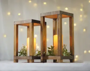 JUNJI-centro de mesa de boda rústico, candelabro de madera, decoración de granja, soporte de vela