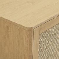 Buffet en rotin de 67 pouces, armoire de rangement à 4 portes, grande commode avec étagères, style bohème en chêne, pour salon/salle à manger/cuisine/entrée