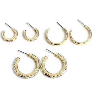 Popular Multiple pack metal C HOOP Gold Plated crystal post Earring For Charm Women