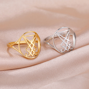 Myshape Leviathan anello croce chiesa di satana sigillo di lucifero Lorraine croce simbolo <span class=keywords><strong>alchemico</strong></span> in acciaio inox anello da dito - Product Image 2