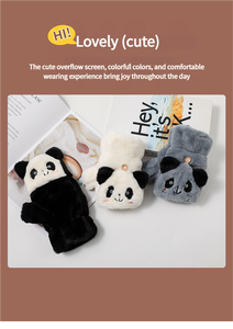 MÙA THU ĐÔNG nửa ngón tay gấu trúc dễ thương phong cách Hàn Quốc đi xe đạp sang trọng dày hoạt hình học sinh viết găng tay ấm áp - Product Image 6