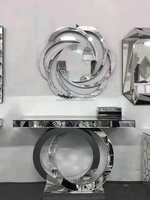 Table console moderne de luxe avec miroir peinte en or Mobilier de salon d'hôtel d'entrée populaire avec ensemble de miroirs muraux Matériau en verre