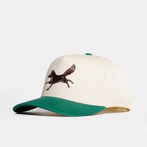 Casquettes Snapback personnalisées à 5 panneaux en coton à deux tons avec logo brodé plat vert - Product Image 3