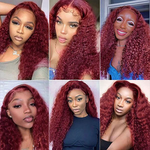 Parrucche di capelli umani in pizzo 13x4 per le donne <span class=keywords><strong>parrucca</strong></span> di pizzo 9j color bordeaux Hd 13x6 <span class=keywords><strong>parrucca</strong></span> frontale di colore rosso a onde profonde allentata - Product Image 4