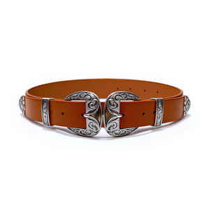 Cinturón de Cuero Genuino Angelina de 3.5cm X 100cm con Hebilla Plateada, Estilo Occidental, Accesorio de Moda Casual para Hombre y Mujer - Product Image 1