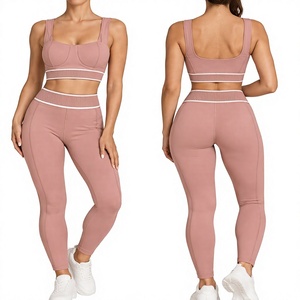 Ensemble de vêtements de sport pour femmes Dusty Rose, soutien-gorge de sport, leggings taille haute, tenue d'entraînement deux pièces - Product Image 3