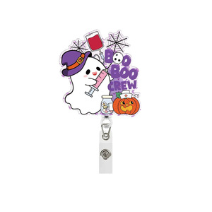 Artículo de exportación de gran demanda: Clip telescópico de acrílico de fácil extracción con diseño de fantasma de Halloween para credenciales médicas, con clip giratorio tipo cocodrilo. En stock. - Product Image 5