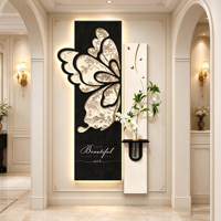 Peinture décorative murale verticale personnalisée en tissu de grès 3D stéréoscopique motif papillon rétro avec lumières LED intégrées pour entrée