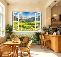 Papier peint mural 3D personnalisé, paysage de montagne et de vallée, fausse fenêtre, nature, herbe verte, fleurs, pour bureau, salon, décoration murale de la maison