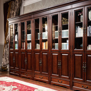 خزانة كتب خشبية بسيطة وأنيقة على الطراز الأمريكي الحديث مع أبواب زجاجية ورفوف قائمة بذاتها للمنزل والمكتب والمدرسة - Product Image 1