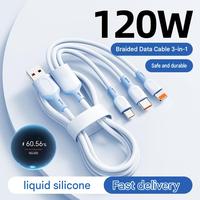 Câble de charge rapide 3-en-1 120W Type-C avec gaine en PVC pour téléphones, tablettes, iPad, chargeurs de voiture - Support multifonctionnel 1-vers-3