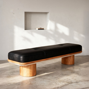 Tufted Leather Bench With Wooden Legs Shoe Changing Bench For Living Room Adult Use - Product Image 3