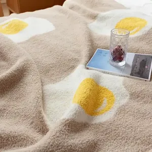Ấm cúng đan Jacquard ném thiết kế mới hoa mặt trời mô hình boucle lông cừu chăn cho nhà - Product Image 2