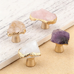 Pomo de latón de lujo ligero con cristal de amatista y fluorita para cajones, puertas de armario, muebles y zapateros - Product Image 1