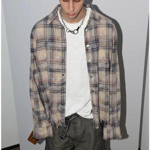 ملابس الشارع عالية الجودة من شركة تصنيع المعدات الأصلية الصلبة اقتصاص الملابس القطنية المتعثرة مخصص قميص طويل الأكمام منقوشة الرجال - Product Image 4