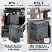 Réfrigérateur de voiture/camping-car 55L avec roues, double zone, R600a, 12V/24V, portable, pour camping familial et activités de plein air