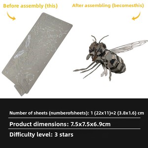 Kuangmo Modèle d'assemblage de jouet DIY en acier inoxydable entièrement métallique, <span class=keywords><strong>puzzle</strong></span> stéréoscopique 3D sans colle, Hornet, moins de 50 pièces - Product Image 2