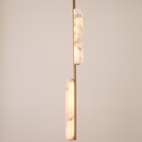 Lustre LED brossé minimaliste à suspension haute, en albâtre naturel rectangulaire, idéal pour couloir d'hôtel et espace d'escalier