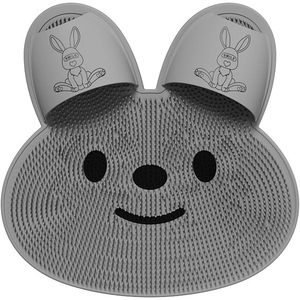 Silicone Grey Rabbit-Shaped <b>Foot</b> <b>Scrubber</b> 14"x12" Non-Slip <b>Shower</b> Floor Matt Suction Cups Effective Exfoliating Tool Cleaning - Product Image 1