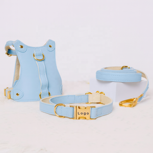 Tali kekang anjing kulit biru anak anjing tanpa tarik kustom Aksesori logam tali kekang anjing kulit anak anjing pabrik kualitas tinggi dengan pegangan - Product Image 2