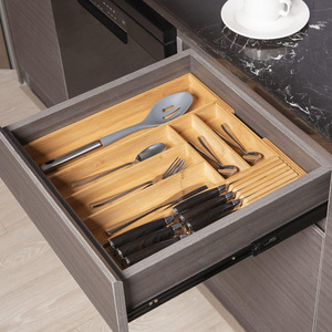Bamboo Drawer Organizer Multi Compartment <b>Storage</b> <b>Tray</b> For Kitchen Tableware Desktop Organizing 18L Eco Friendly Rectangular - Product Image 2