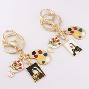 Portachiavi in lega stile Vintage creativo personalizzato con Design a tavolozza floreale Charm arte ritratto arte moda scultura regalo - Product Image 5