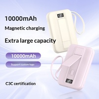 Batterie externe magnétique portable sans fil Type-C 10000 mAh avec support, charge rapide, câble intégré, batterie au lithium polymère ternaire, en plastique