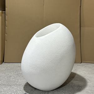 모던 화이트 유리섬유 아트 데코 플로어 화병 대형 타원형 실내/실외 장식용 - Product Image 6