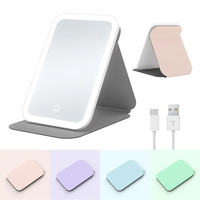 Portable Carré De Poche Pliable LED Miroir De Maquillage Écran Tactile USB Rechargeable Voyage Personnalisé Vente Chaude Trois Couleurs 182g